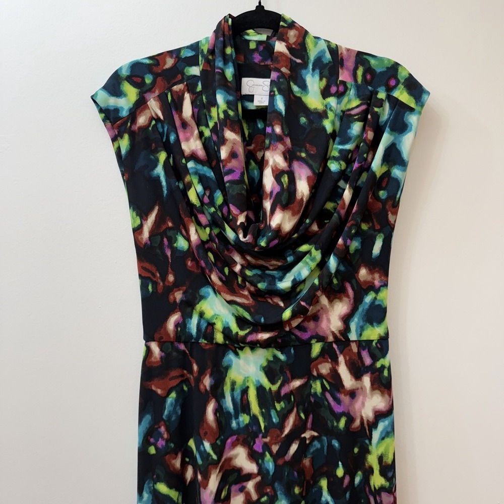 Jessica Simpson Dress Multicolor Cowl Neck Cap Sleeve Knee Length Work Wear 8